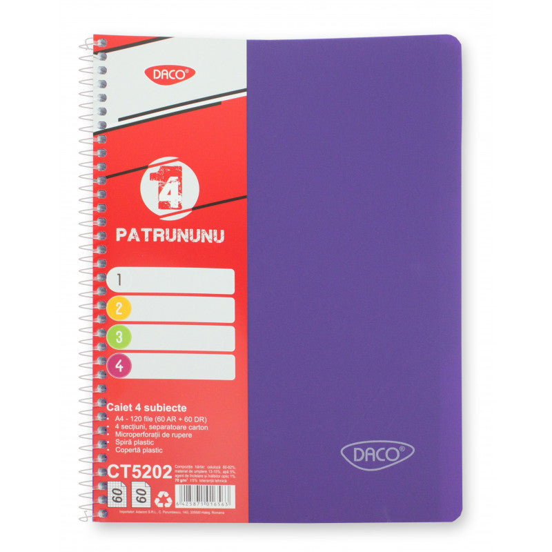 CAIET A4 120 FILE 4 SUBIECTE (MATEMATICA+DICTANDO) DACO CT5202