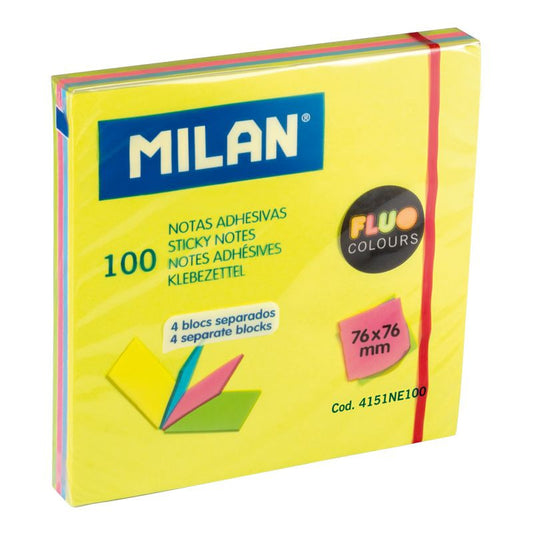 BLOC NOTES ADEZIV 76X76 4 CULORI ASORTATE FLUO MILAN 4151NE100