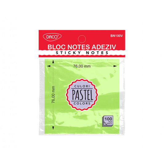 BLOC NOTES ADEZIV 76X76 VERDE PASTEL DACO BN100V