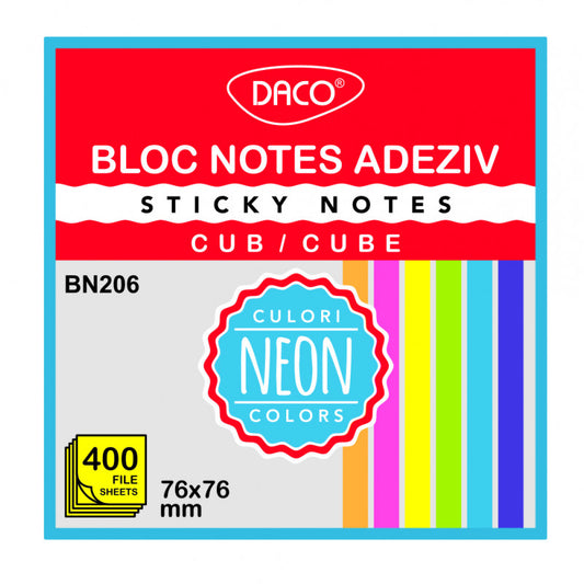 BLOC NOTES ADEZIV CUB 400 FILE 76X76 6 CUL DACO BN206