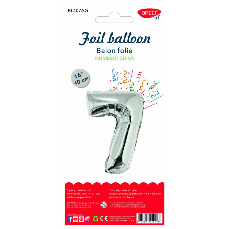 BALON FOLIE CIFRA 7 ARGINTIU 40 CM DACO BL407AG