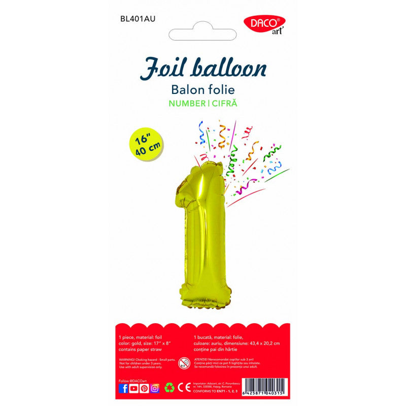 BALON FOLIE CIFRA 1 AURIU 40 CM DACO BL401AU