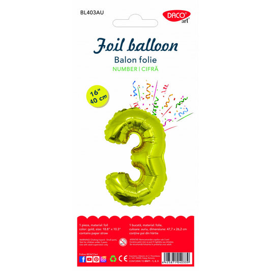 BALON FOLIE CIFRA 3 AURIU 40 CM DACO BL403AU