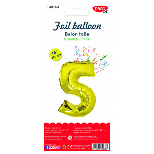 BALON FOLIE CIFRA 5 AURIU 40 CM DACO BL405AU