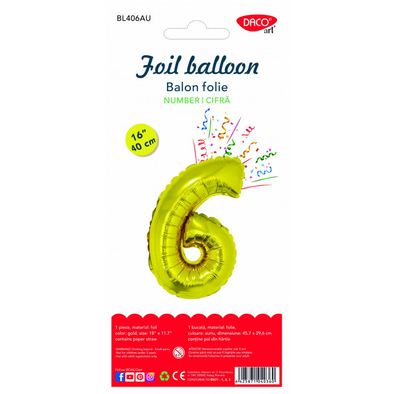 BALON FOLIE CIFRA 6 AURIU 40 CM DACO BL406AU