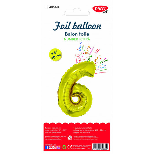 BALON FOLIE CIFRA 6 AURIU 40 CM DACO BL406AU