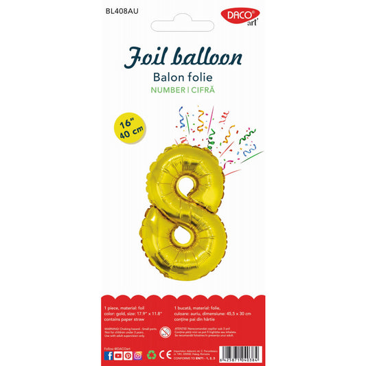 BALON FOLIE CIFRA 8 AURIU 40 CM DACO BL408AU