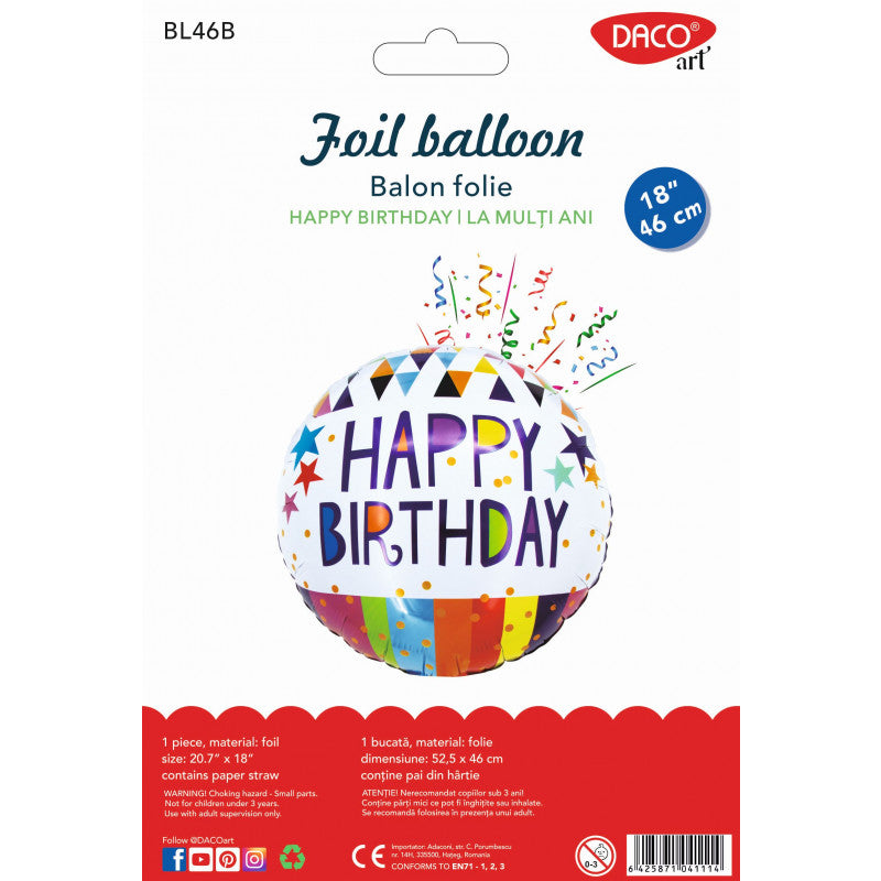 BALON FOLIE HAPPY BIRTHDAY 46 CM DACO BL46B