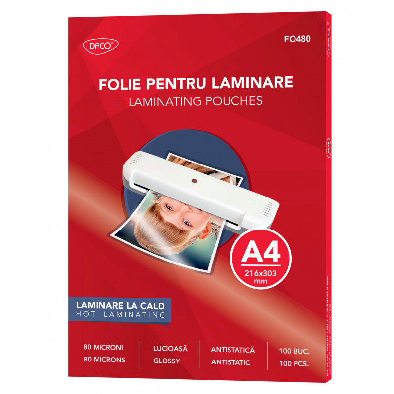 FOLIE LAMINARE A4 80 MICRONI 100/TOP DACO FO480