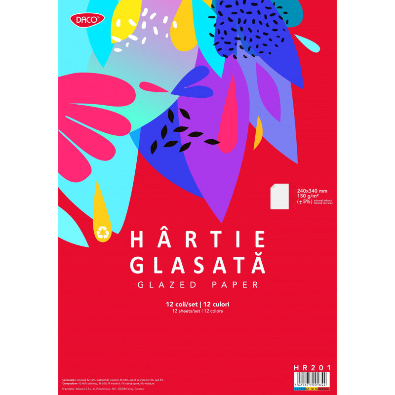 HARTIE GLASATA LUCIOASA 24X34CM 12 FILE/SET DACO